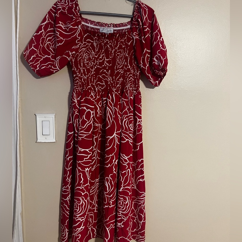 Raspberry toned and White Smocked Dress